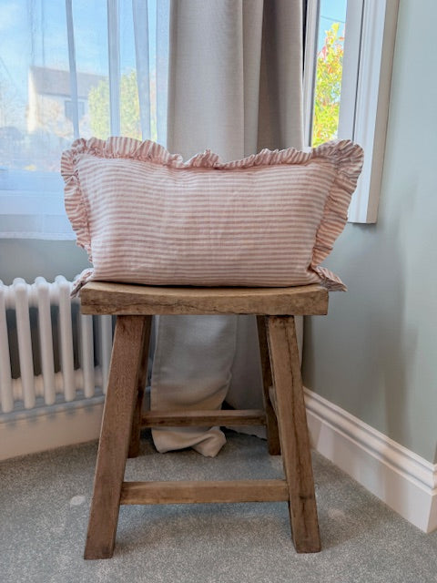 Ruffle Lumbar Cushion in Pink Pinstripe