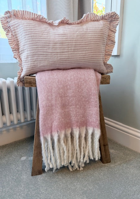 Ruffle Lumbar Cushion in Pink Pinstripe