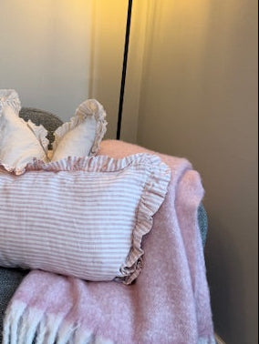 Ruffle Lumbar Cushion in Pink Pinstripe