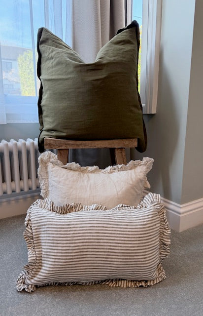 Cream Ruffle Linen Cushion