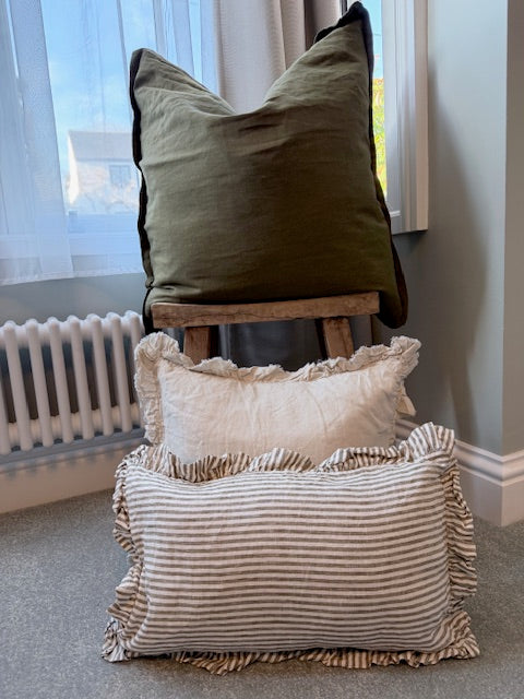 Timeless Large Olive Linen Cushion