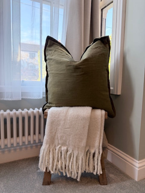 Timeless Large Olive Linen Cushion