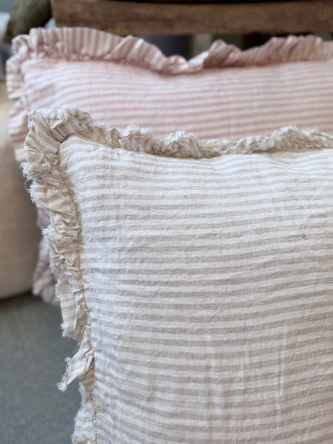 Natural Beige Stripe Linen Cushion