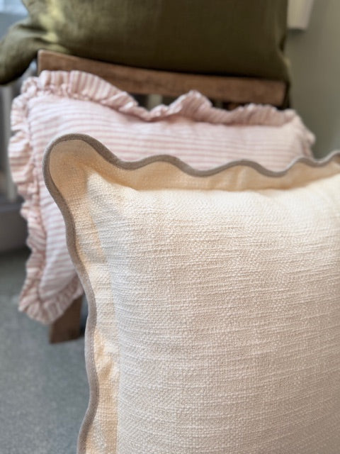 Cream With Grey Scallop edge Cushion
